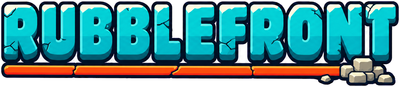 The RubbleFront logo in colour, on a dark background.